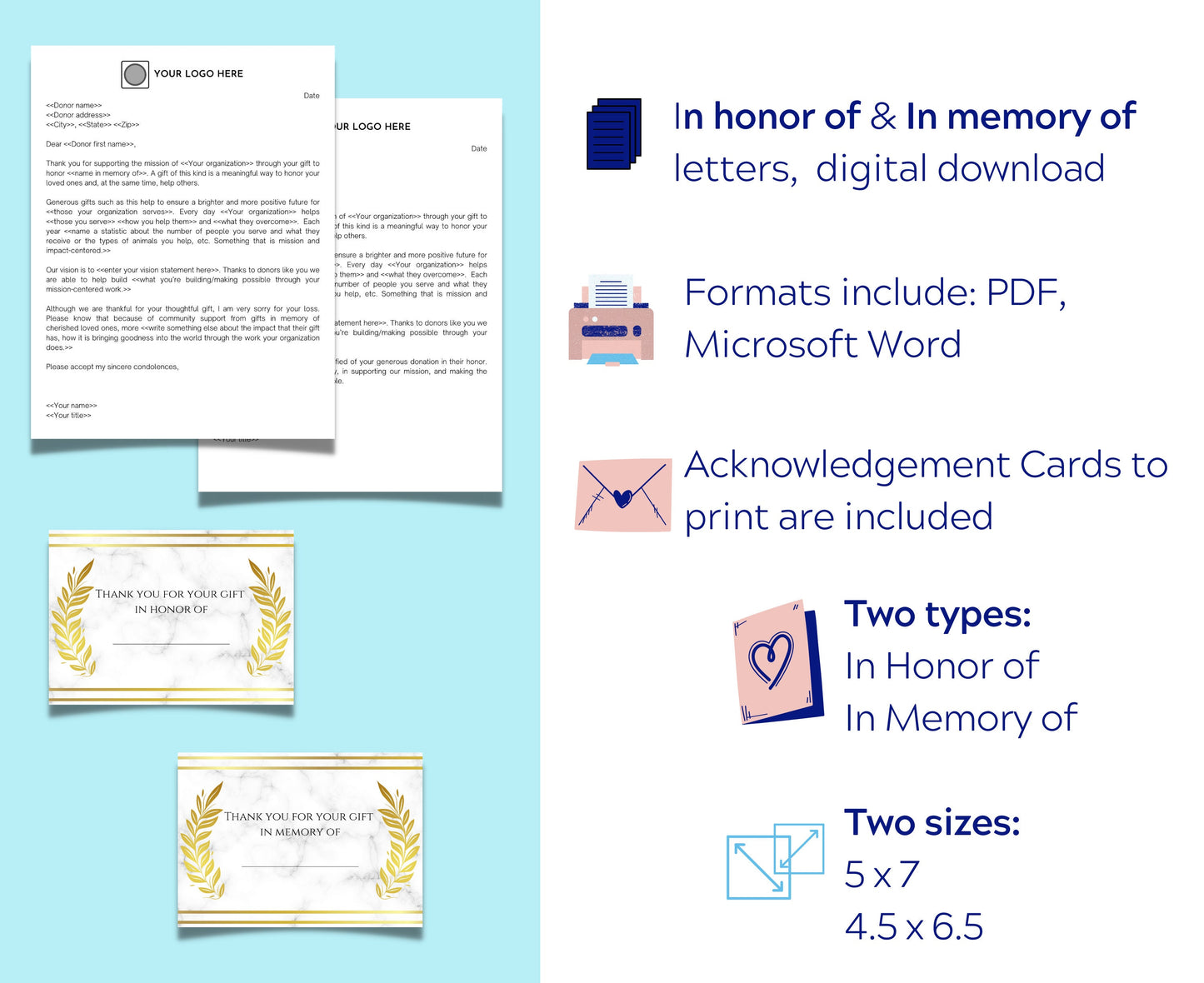 Tribute Gift Thank You Letters | In Memory of | In Honor of