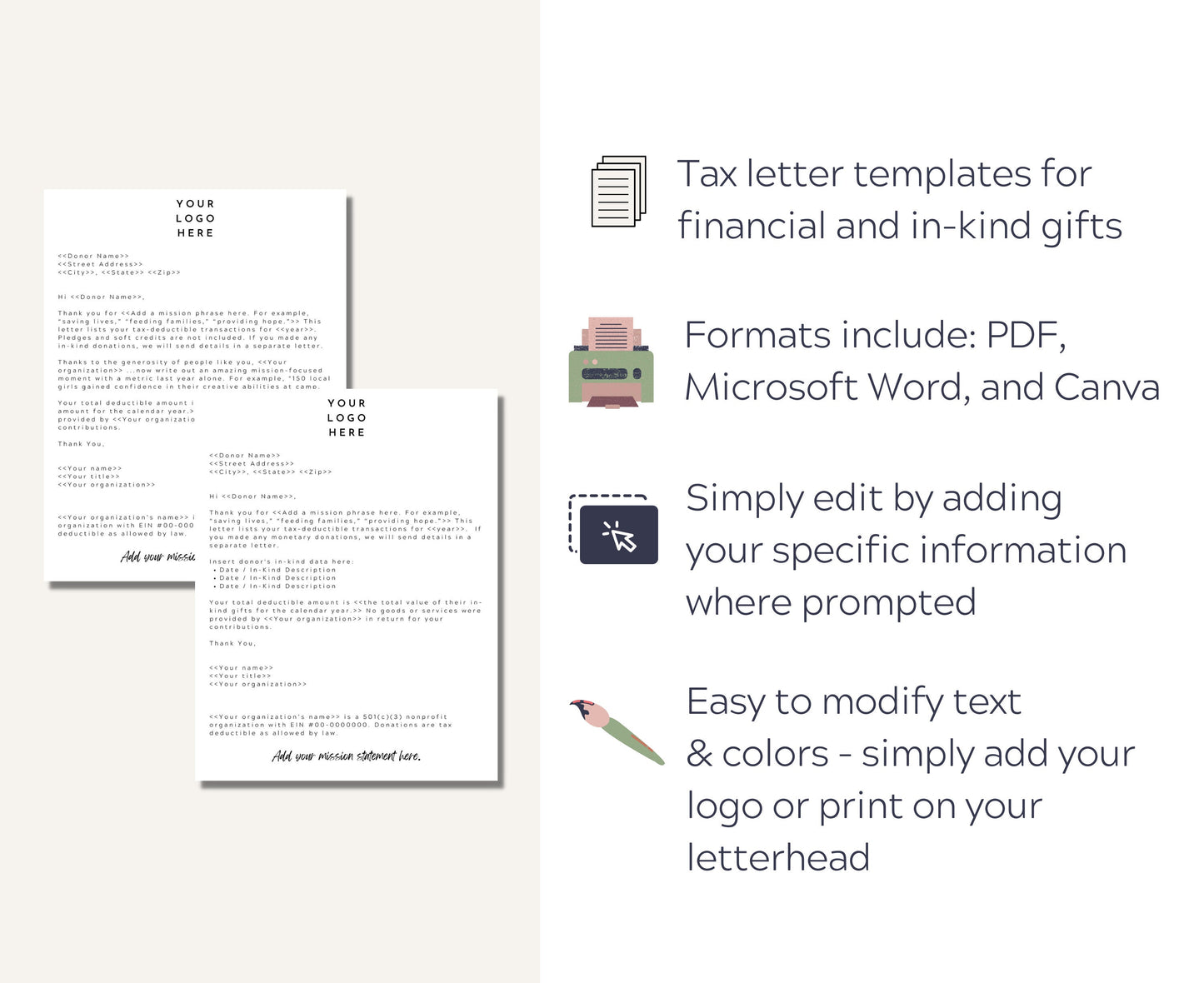 Tax Receipt Templates (In-Kind and Financial)